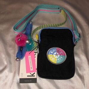Kipling Tally Crossbody Phone Bag Color True Black With Multicolor Strap NWT